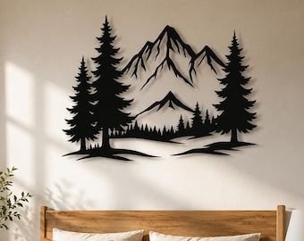 Mountain Forest Metal Wall Art, Rustic Landscape Decor, Nature Wall Decor
