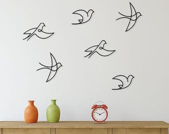 Arte de pared de metal minimalista con pájaros voladores, decoración moderna para el hogar, silueta de pájaro para colgar en la pared, decoración de pared para sala de estar y dormitorio.