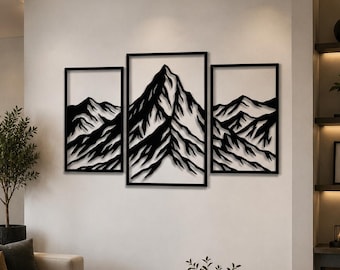 Modern Mountain Metal Wall Art Set of 3, Nature Inspired Decor