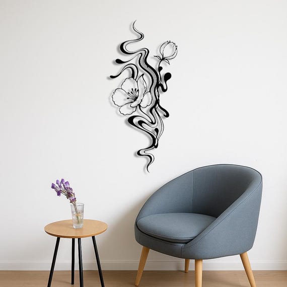 Floral Abstract Metal Wall Art, Flower Metal Wall Art, Floral Metal Wall Art Modern Flower Wall Decor for Living Room & Bedroom