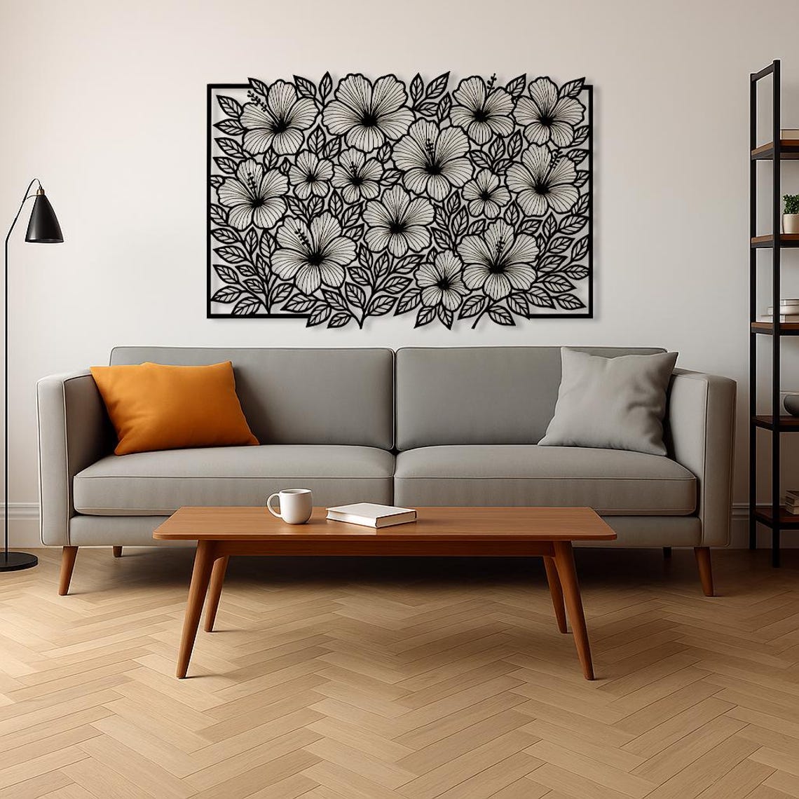 Floral Botanical Metal Wall Art | Hibiscus Flower Panel for Living Room ...