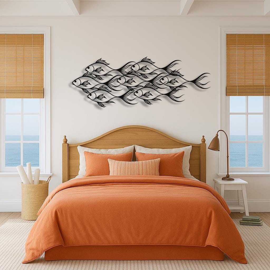 Metal Fish Wall Art | Coastal Nautical Wall Decor for Beach House | Modern School of Fish Wall Sculpture | Sea Decor | Ocean Decor
