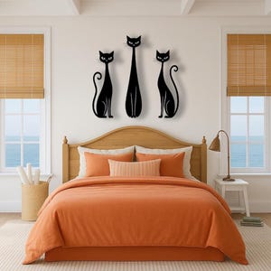 Cat Metal Wall Art Set, Minimalist Cat Decor, Home Hanging image 2