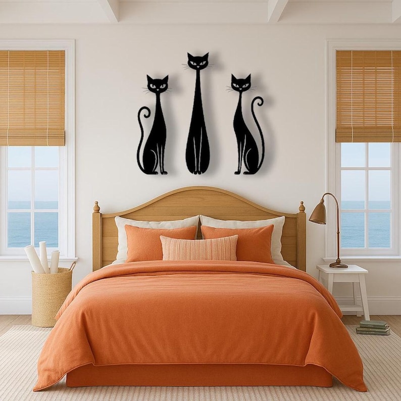 Cat Metal Wall Art Set, Minimalist Cat Decor, Home Hanging image 2