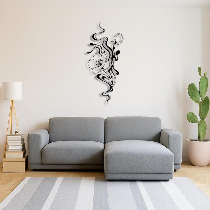 Abstract Floral Metal Wall Art, Modern Flower Decor image 4