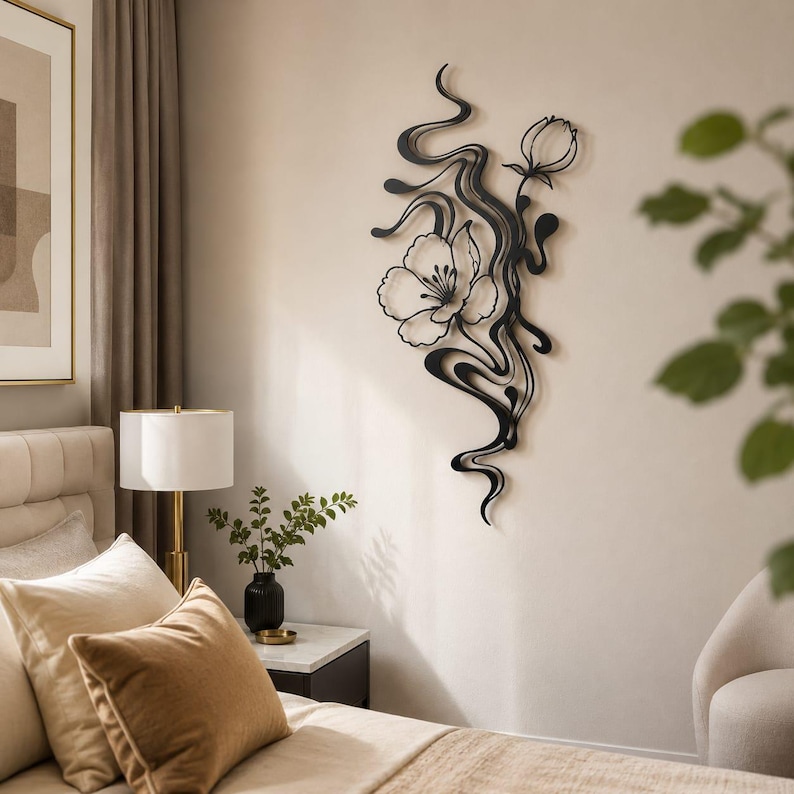 Abstract Floral Metal Wall Art, Modern Flower Decor image 1