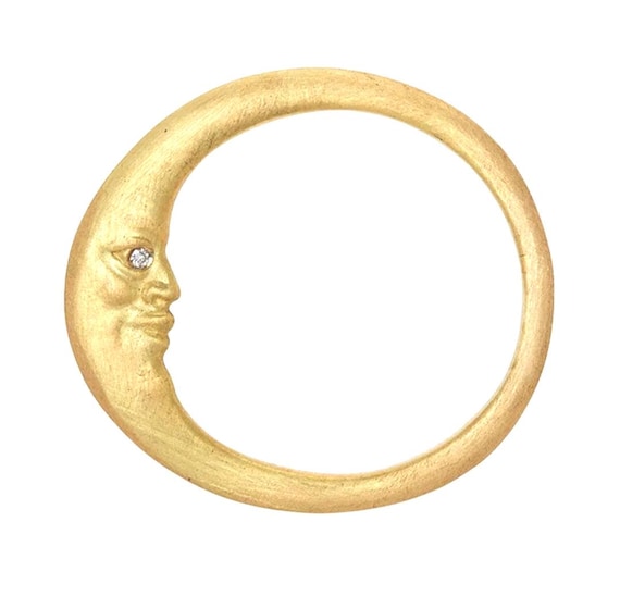 Moon Face Ring | Crescent Moon Ring | 18K Gold Vermeil | Gold Celestial Ring | Boho Jewelry | Witchy Ring
