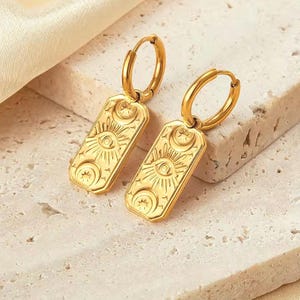 Golden Eye Vermeil Hoops | Celestial Tarot Drop Earrings | 18K Gold Stainless Steel