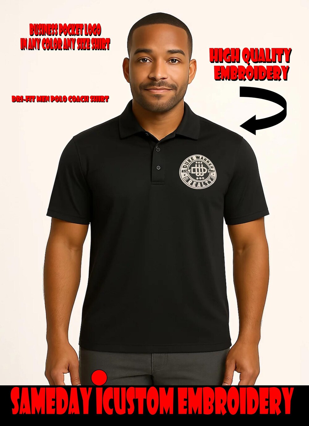 Embroidery Polo Dri Fit Shirt With Custom Personalized Business Logo Fast Shipping Embroidery Stitch Design Polo High Quality