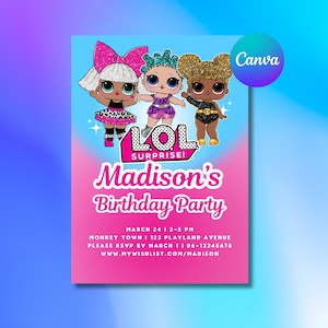 笑。誕生日の招待状、印刷またはデジタル用のCanva編集可能なテンプレート、即時ダウンロード
