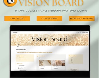 Customizable Notion Vision Board Template | All-in-One Digital Productivity Dashboard