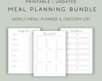 Paquete de planificación de comidas: menú semanal, planificador y lista de compras