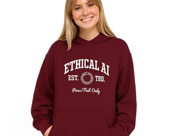 AI Ethics University Hoodie, Pass Fail Only, Tech Satire Apparel, Unisex Adult