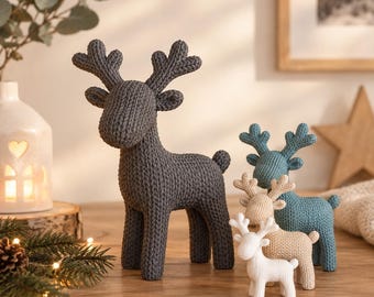 Reindeer decoration in a knitted pattern look – Christmas decoration in 3 sizes, various colors, Scandinavian decoration, winter figure 3D print