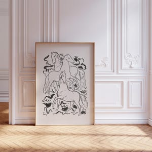 Leo Gestel Poster, Three Horses, Vintage Equestrian Print, Horse Line Drawing, Horse Lover Gift