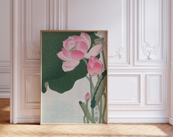 Ohara Koson Lotus Flowers Poster, Vintage Japanese Art Print, Floral Print