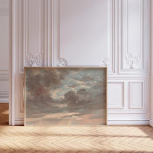 John Constable-tryck, molnstudie, stormig solnedgångsmålning, antik molnväggkonst