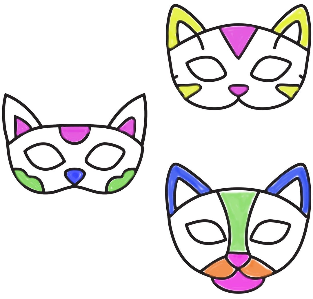 Color-your-own Cat Face Masks - Printable DIY Craft for Kids & Adults ...