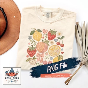 Retro Fruit Patchwork Shirt PNG  | Quilted Tee | Lemon Graphic Shirt | Faux Patch  | Farmers Market Shirt | Digital Download | Sublimnation