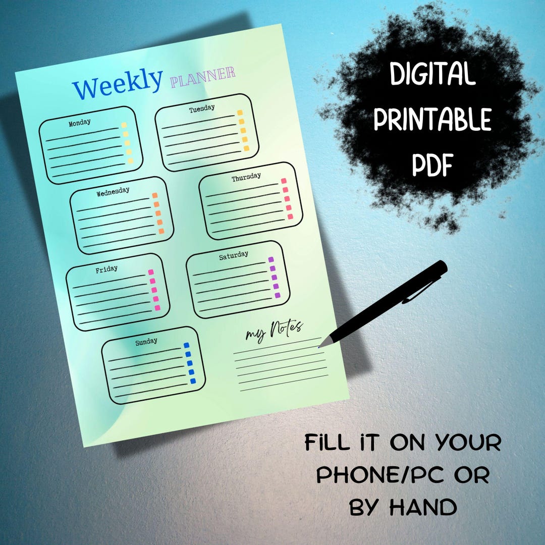 Weekly Planner Printable: A4 & Letter Size (digital Download) - Etsy