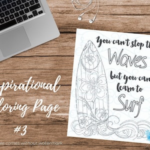 Adult Inspirational Coloring Page printable 03-Learn to Surf image 1