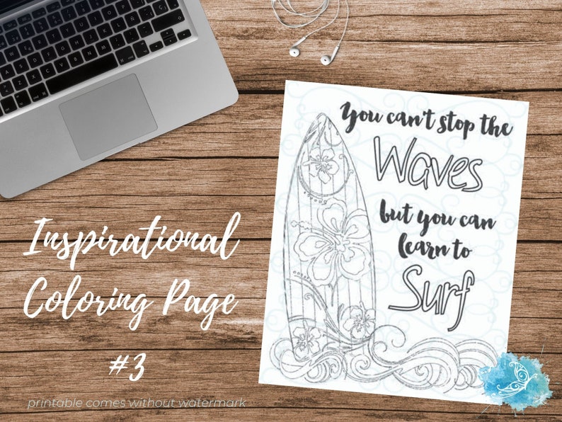 Adult Inspirational Coloring Page printable 03-Learn to Surf image 1