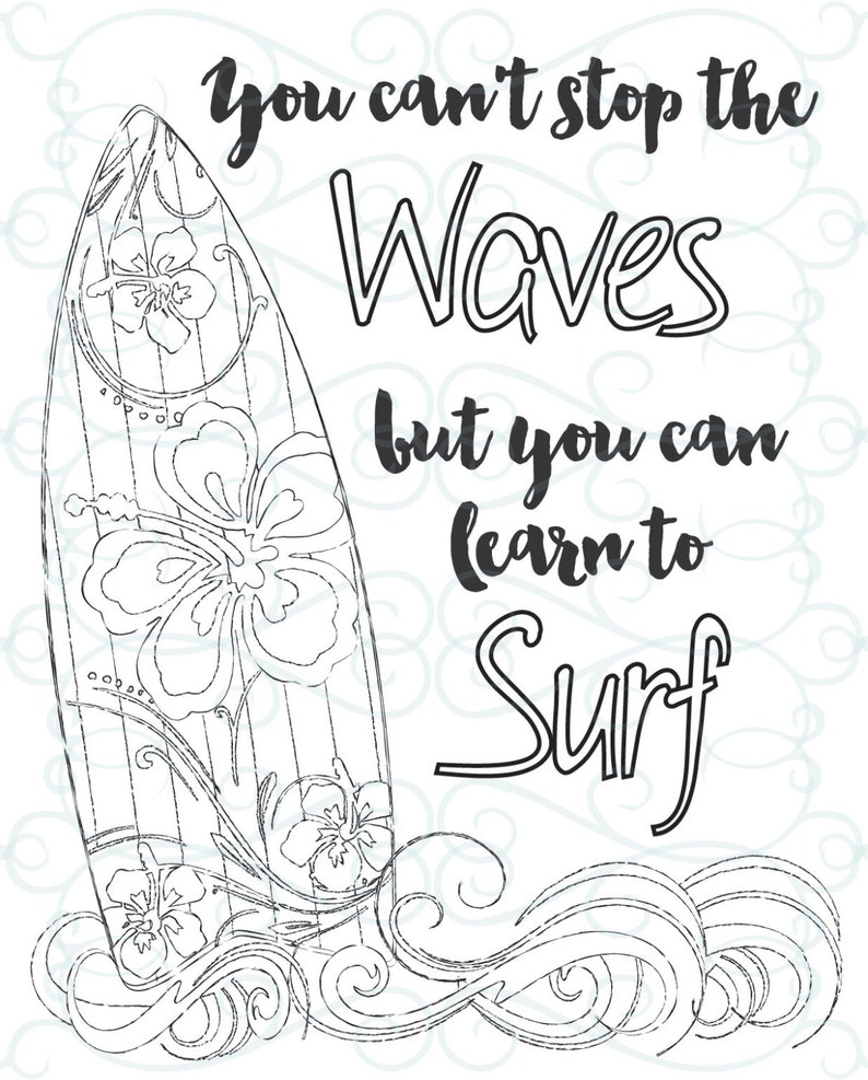 Adult Inspirational Coloring Page printable 03-Learn to Surf image 2