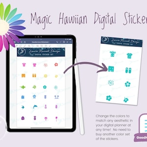 MAGIC Hawaiian icons Digital Sticker set - 24 stickers color-editable for digital planning GOODNOTES ONLY