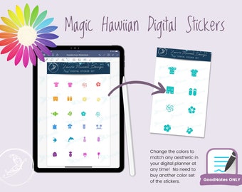 MAGIC Hawaiian icons Digital Sticker set - 24 stickers color-editable for digital planning GOODNOTES ONLY
