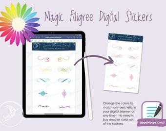 MAGIC Filigree icons Digital Sticker set - 10 stickers color-editable for digital planning GOODNOTES ONLY