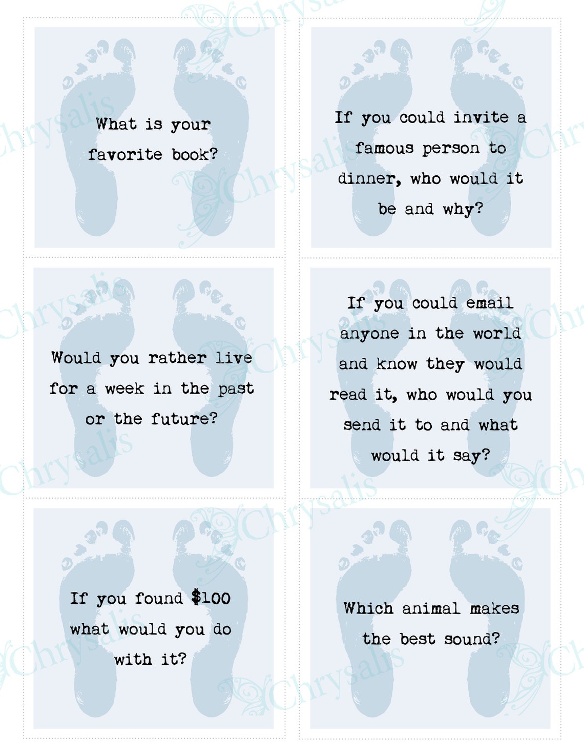 Blue BABY SHOWER Table Talk Conversation Starter Cards/ice Breakers Printable highres PDF File
