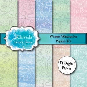 WINTER watercolor digital scrapbook papers (set of 10)