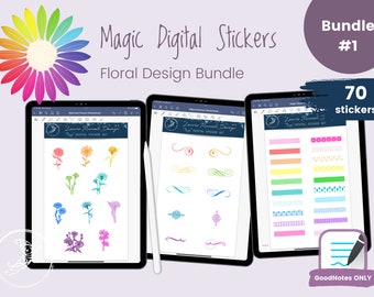 MAGIC Floral bundle Digital Sticker set - 70 stickers color-editable layers for digital planning GOODNOTES ONLY