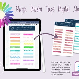 MAGIC Washi tape Digital Sticker set - 40 stickers color-editable for digital planning GOODNOTES ONLY