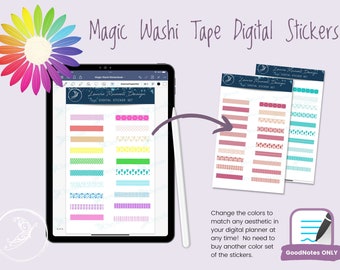 MAGIC Washi tape Digital Sticker set - 40 stickers color-editable for digital planning GOODNOTES ONLY