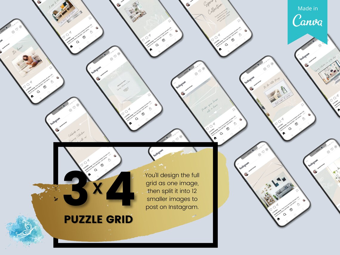 Instagram 3x4 Puzzle Grid CANVA E commerce Template 12 Days Etsy