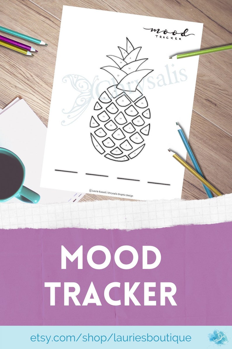 Pineapple Mood Tracker Geometric Food Series digital Print Files Bujo ...