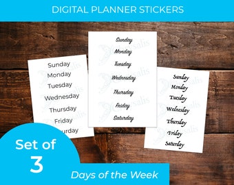 STICKERS digital journal stickers - Days of the Week Bundle #4 (set of 3)