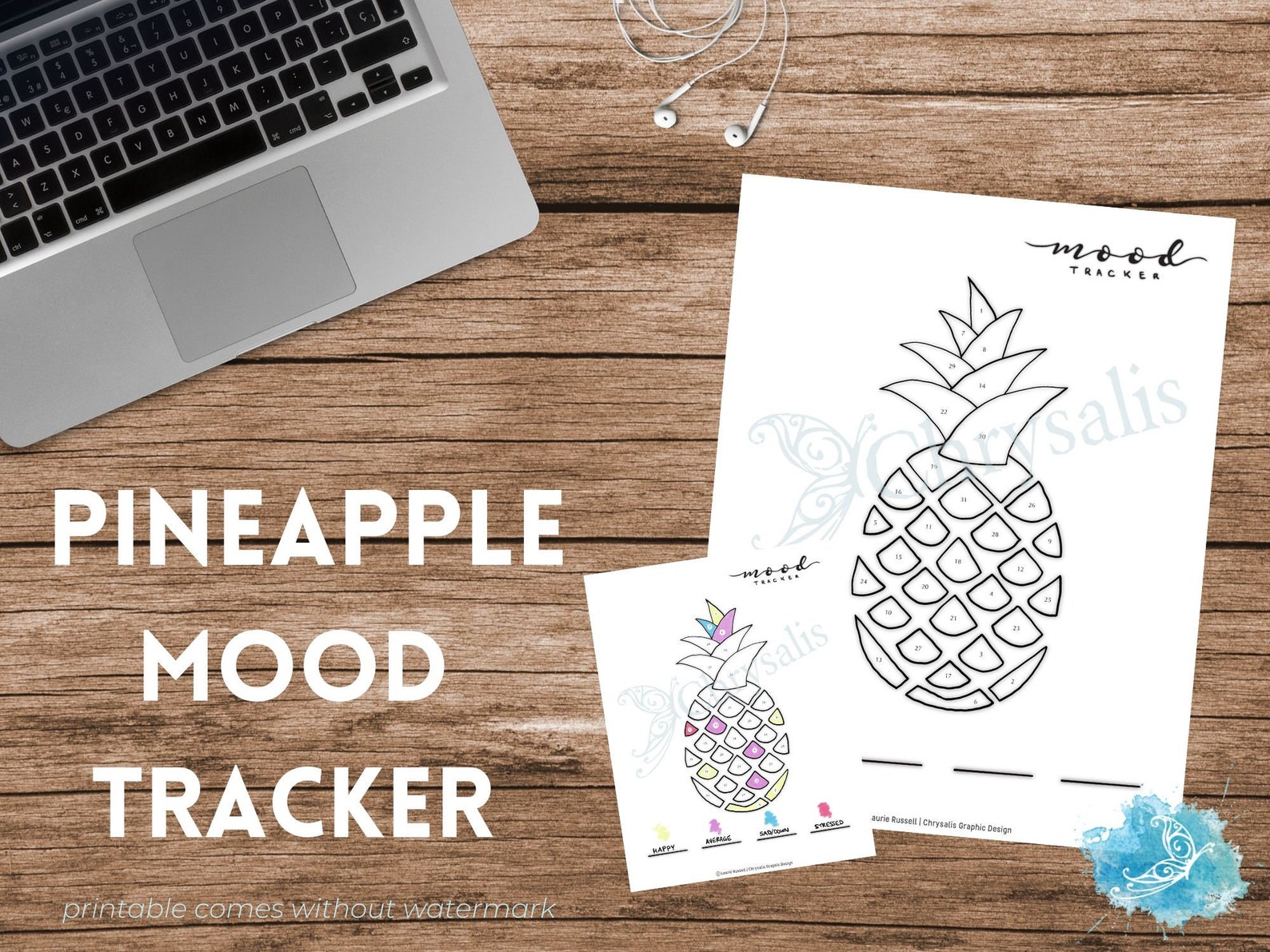 Pineapple Mood Tracker Geometric Food Series digital Print Files Bujo ...