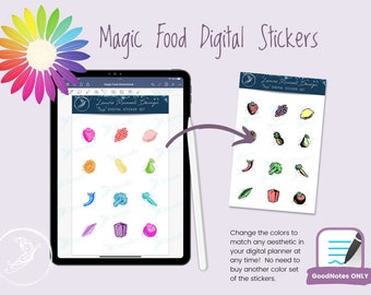 MAGIC Watercolor Food Digital Sticker set - 48 stickers color-editable layers for digital planning GOODNOTES ONLY