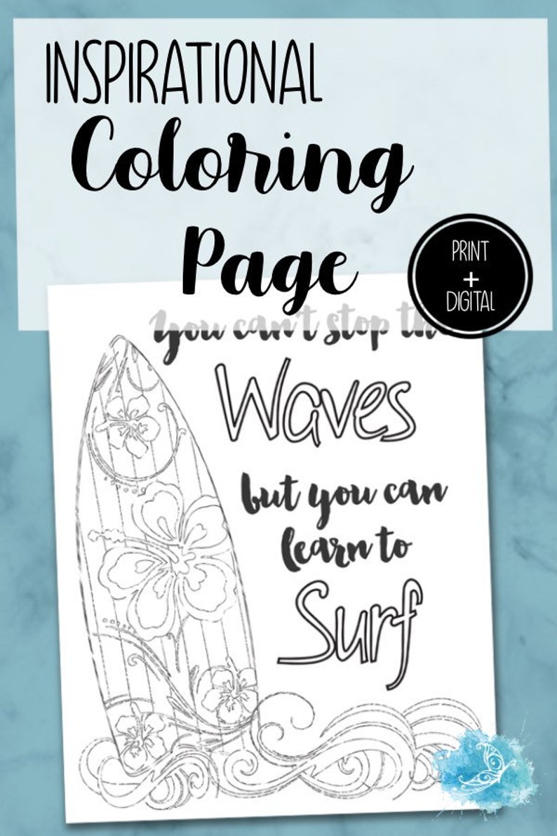 Adult Inspirational Coloring Page printable 03-Learn to Surf image 7