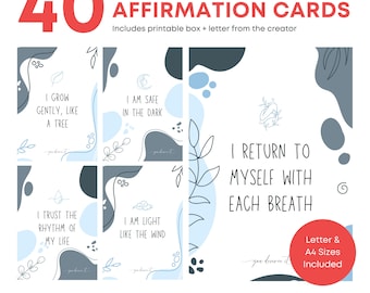 Printable Affirmation Cards | Calm & Mindfulness Deck | 40 Cards | Gift Box | Meditation, Anxiety Relief, Self-Care | Instant PDF Download