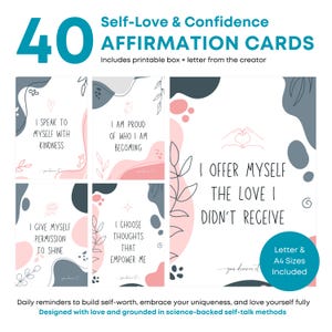 Tarjetas de Afirmaciones Imprimibles para Mujeres / 40 Tarjetas de Amor Propio y Confianza / Incluye Caja de Regalo / PDF + PNG / Herramienta Terapéutica / Descarga Instantánea