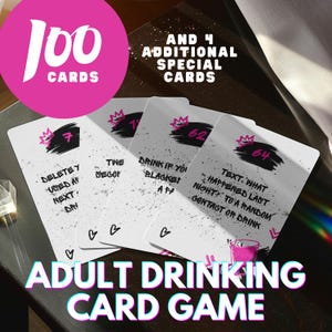 Juego de beber digital e imprimible de 100 cartas para fiestas, despedidas de soltera, despedidas de soltera, solo para adultos.
