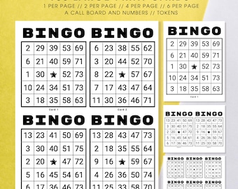 100 Unique Traditional Bingo Cards PDF | 1, 2, 4, 6 Per Page | Large Print | Instant Download Family Party Game Set | Black and White