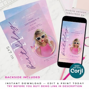 Editable Trendy Taylor Birthday Digital Invite In My Birthday Era | Birthday Party Invitation Ts Birthday Era Invite Eras Party Girl Invite