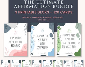 120 Printable Affirmation Card Bundle for Self-Love, Calm & Motivation | 3 Decks + Gift Boxes + Digital Use | Instant Download PDF