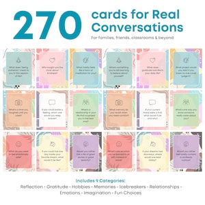 270 Cartões de Conversa para Imprimir para Famílias, Amigos, Terapia, Casais e Salas de Aula | Quebra-gelos, Perguntas Profundas e Sugestões Divertidas e Conscientes em PDF