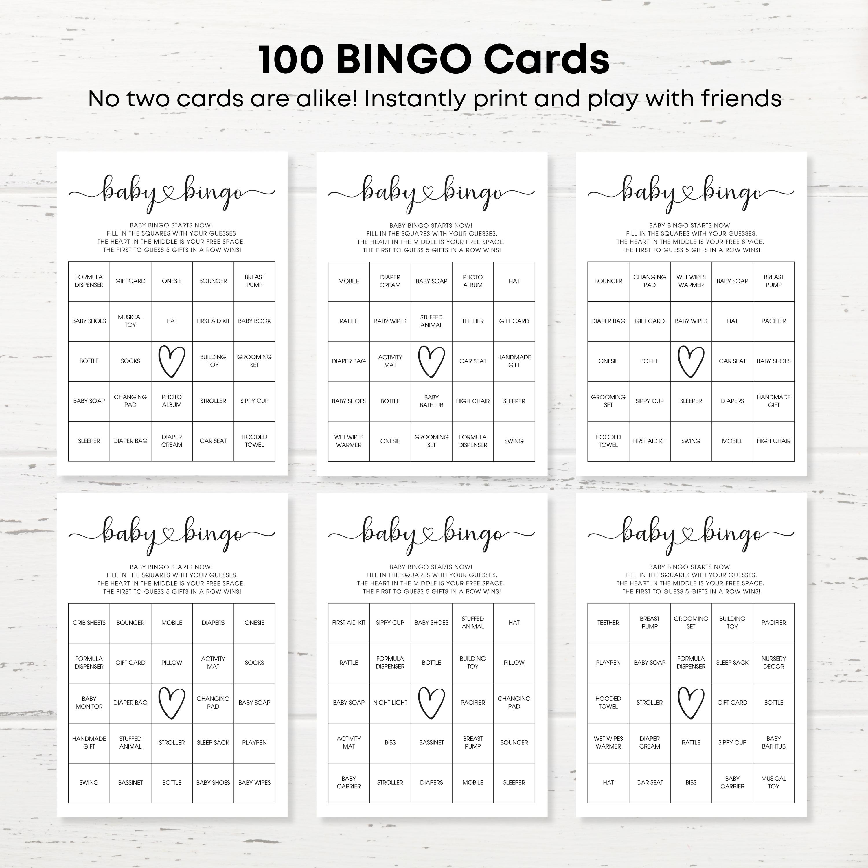 Baby Shower Bingo Game | 100 Unique Cards (digital Download) - Etsy