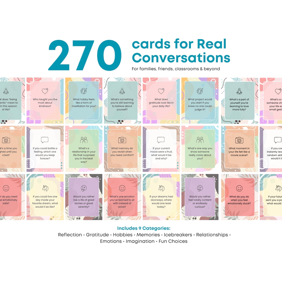 270 Printable Conversation Cards for Families, Couples, Therapy ...